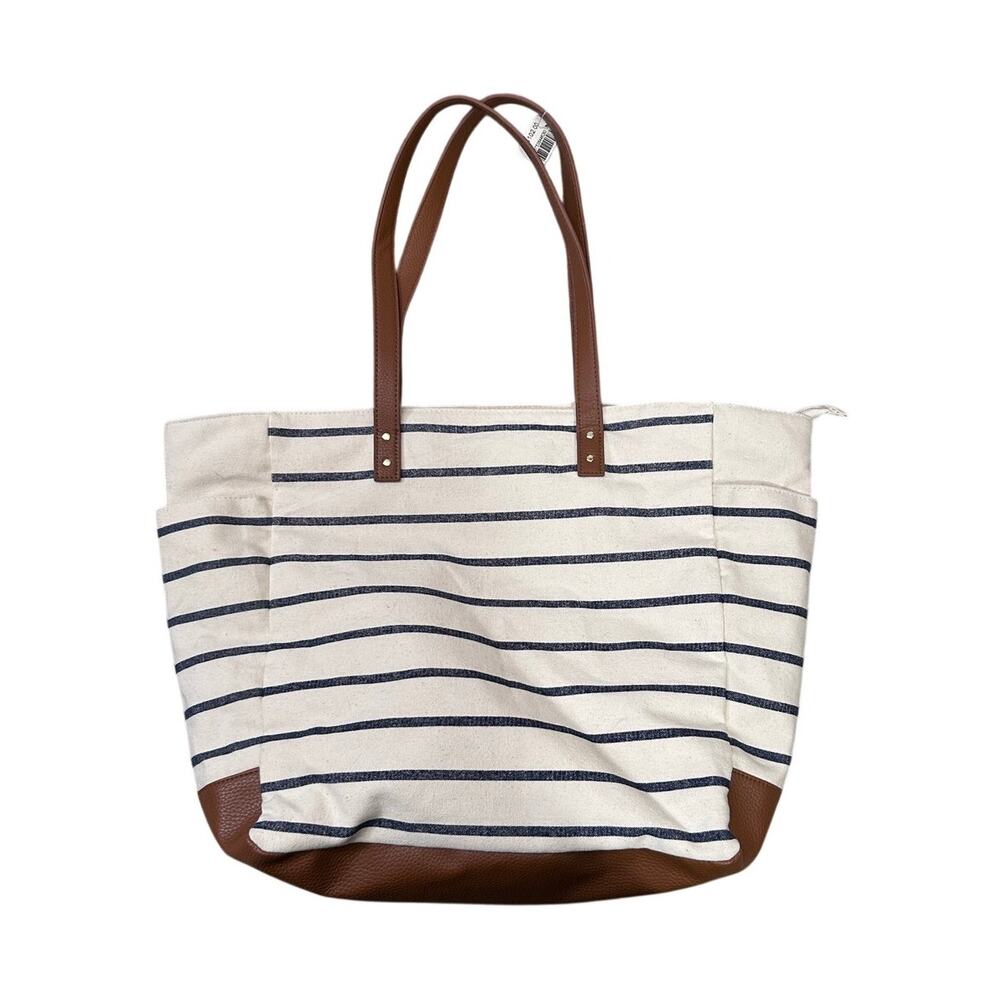 Bath & body Works Large Striped Tote‎ Zippered NWT